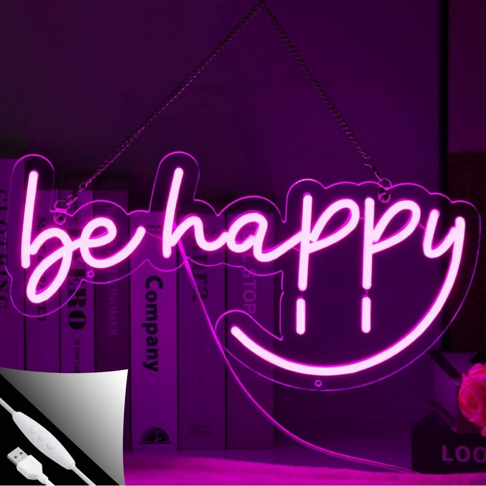 New Be Happy Neon Sign Pink Neon Sign Led Light Signs Adjustable Brightness